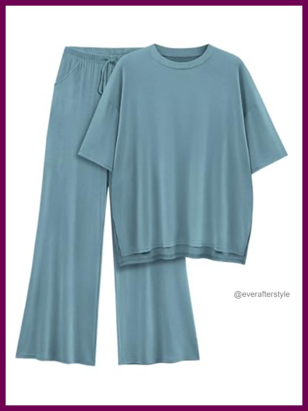 2 Piece Lounge Set Oversized Short Sleeve Top Wide Leg Pant